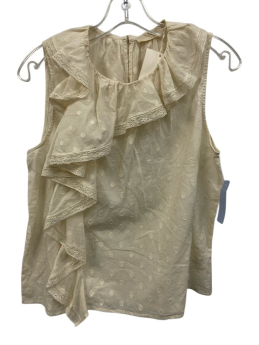 Ulla Johnson Size 6 Cream Cotton Swiss Dot Ruffle Lace Trim Sleeveless Top Cream / 6