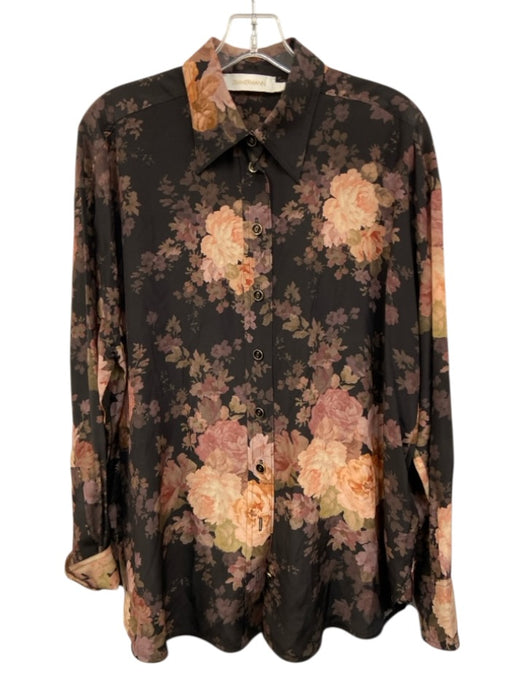 Zimmermann Size 1 / S Black, Pink, Purple Silk pleat back Floral Long Sleeve Top Black, Pink, Purple / 1 / S