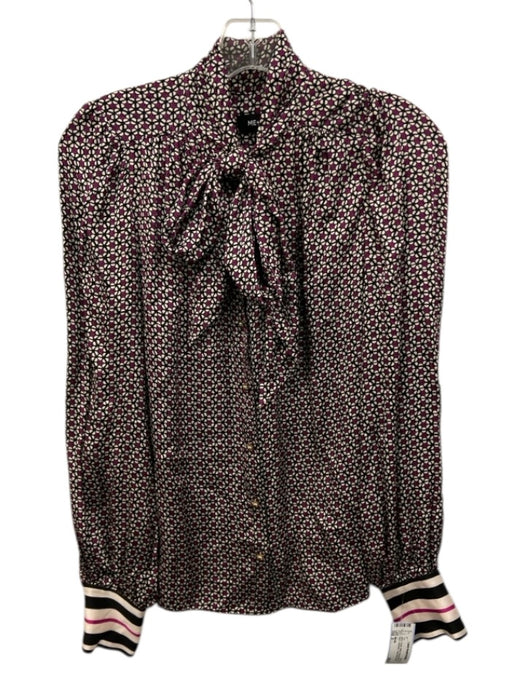 ME+EM Size 2 Black, Purple, White Viscose Blend Tie Neck Geometric Top Black, Purple, White / 2