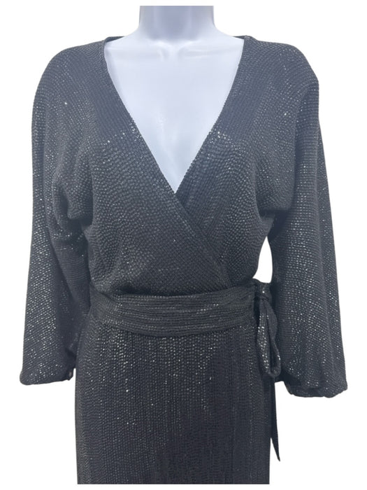 Maria Lucia Hohan Size 4 Black Silk Blend Fully Sequined Long Puff Sleeve Gown Black / 4