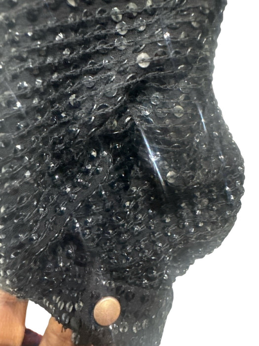 Maria Lucia Hohan Size 4 Black Silk Blend Fully Sequined Long Puff Sleeve Gown Black / 4