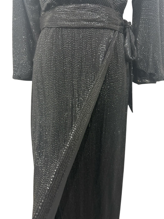 Maria Lucia Hohan Size 4 Black Silk Blend Fully Sequined Long Puff Sleeve Gown Black / 4