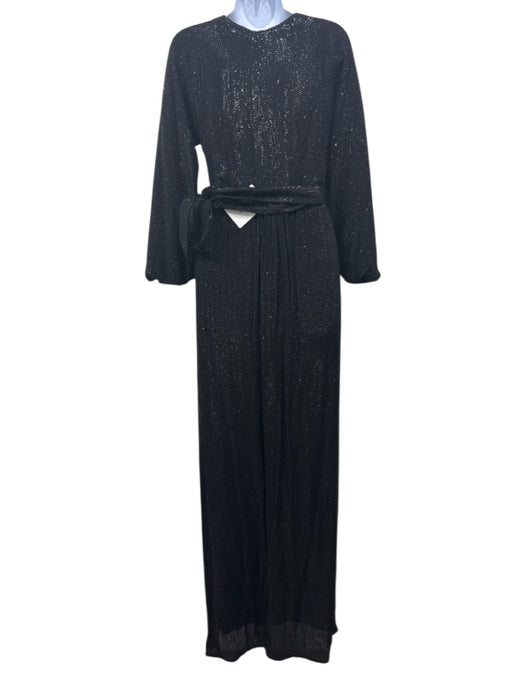 Maria Lucia Hohan Size 4 Black Silk Blend Fully Sequined Long Puff Sleeve Gown Black / 4