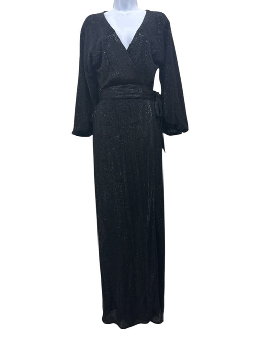 Maria Lucia Hohan Size 4 Black Silk Blend Fully Sequined Long Puff Sleeve Gown Black / 4