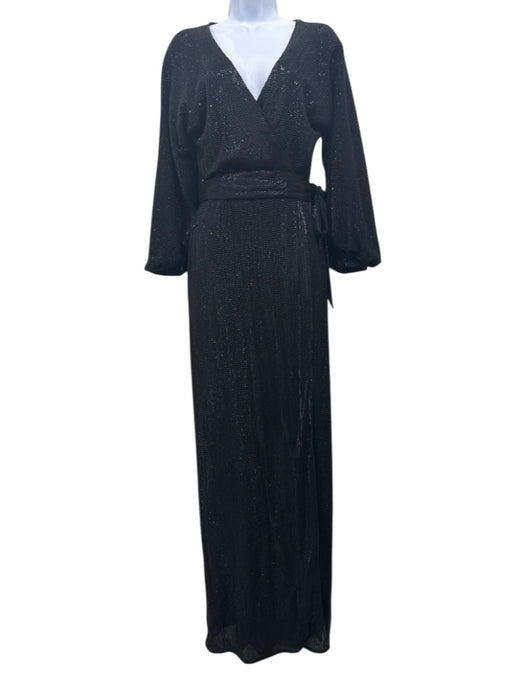 Maria Lucia Hohan Size 4 Black Silk Blend Fully Sequined Long Puff Sleeve Gown Black / 4
