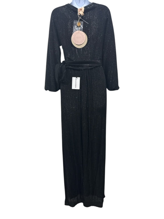 Maria Lucia Hohan Size 4 Black Silk Blend Fully Sequined Long Puff Sleeve Gown Black / 4