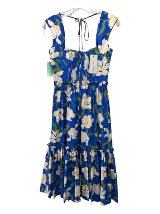 Cara Cara Size 2 Blue, Yellow, Green Cotton Floral Square Neck Midi Dress Blue, Yellow, Green / 2