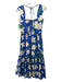 Cara Cara Size 2 Blue, Yellow, Green Cotton Floral Square Neck Midi Dress Blue, Yellow, Green / 2