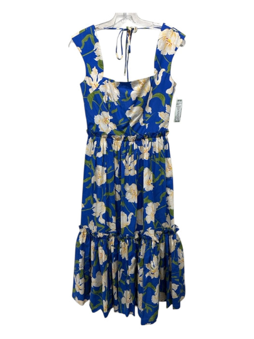 Cara Cara Size 2 Blue, Yellow, Green Cotton Floral Square Neck Midi Dress Blue, Yellow, Green / 2