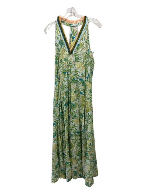 Poupette St. Barth Size S Green, Orange, Blue Cotton Fringe Swiss Dot Maxi Dress Green, Orange, Blue / S