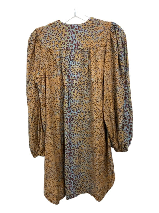 Ulla Johnson Size P Orange, Brown, Blue Cotton & Viscose Leopard V Neck Dress Orange, Brown, Blue / P