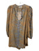 Ulla Johnson Size P Orange, Brown, Blue Cotton & Viscose Leopard V Neck Dress Orange, Brown, Blue / P