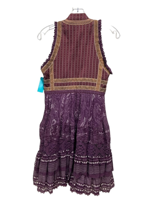 Etro Size 40 Purple, Burgundy, Multi Cotton & Silk Metallic Thread Tiered Dress Purple, Burgundy, Multi / 40