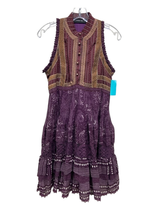 Etro Size 40 Purple, Burgundy, Multi Cotton & Silk Metallic Thread Tiered Dress Purple, Burgundy, Multi / 40