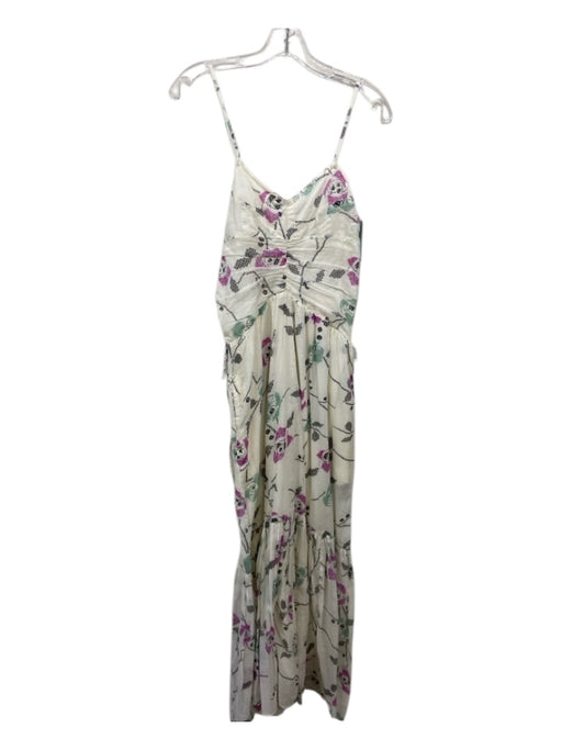 Marant Etoile Size 38 Off White, Purple, Multi Cotton Abstract Floral Dress Off White, Purple, Multi / 38