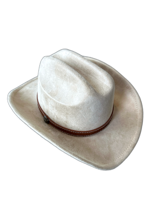Beige Polyester Suede Leather Accents Cowboy Hat Beige / One Size