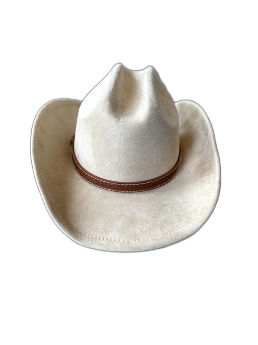 Beige Polyester Suede Leather Accents Cowboy Hat Beige / One Size