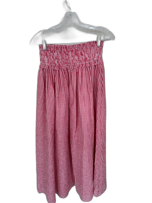 Size S Red & White Cotton Gingham Scrunched Tube Top Skirt Set Red & White / S
