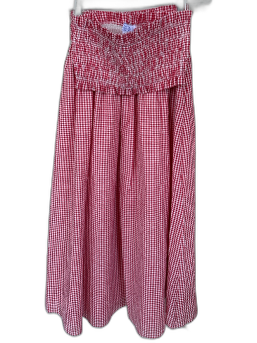 Size S Red & White Cotton Gingham Scrunched Tube Top Skirt Set Red & White / S