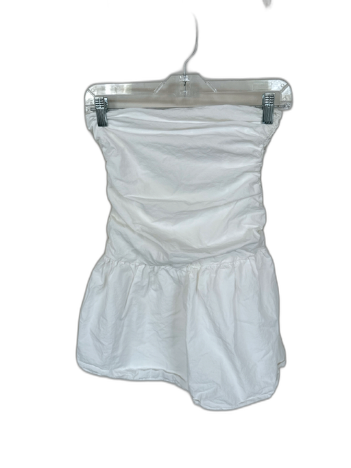Showpo Size 4 White Cotton Strapless Rouched Bubbe Mini Dress White / 4