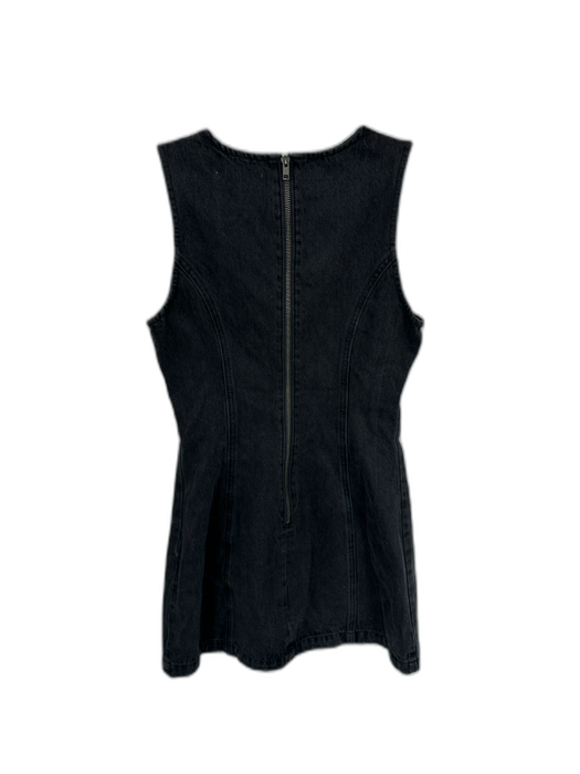 Showpo Size 4 Black Denim High Neck Washed Front Pockets Mini Dress Dress Black / 4