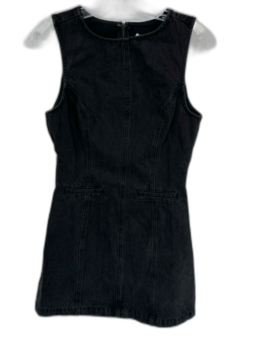 Showpo Size 4 Black Denim High Neck Washed Front Pockets Mini Dress Dress Black / 4