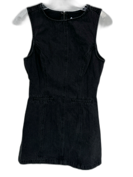 Showpo Size 4 Black Denim High Neck Washed Front Pockets Mini Dress Dress Black / 4