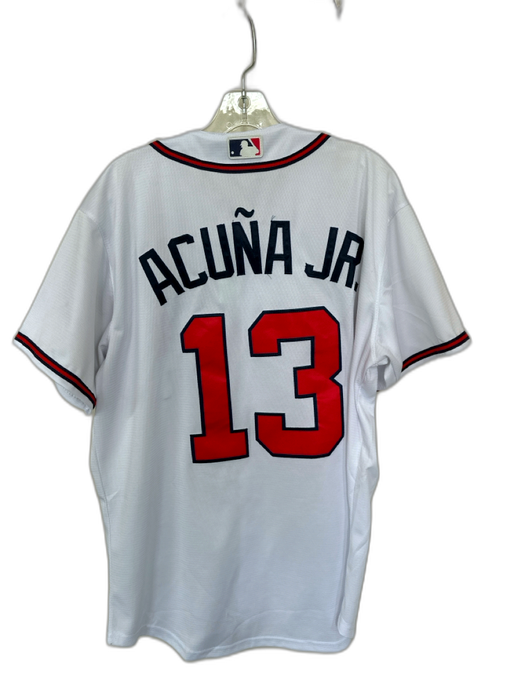 Nike Size L White, Red & Blue Polyester Braves Jersey Men's Shirt White, Red & Blue / L