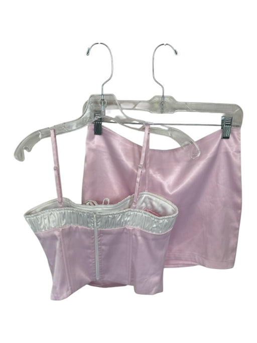More To Come Size S Pink & White Polyester Corset Mini Spaghetti Strap Skirt Set Pink & White / S