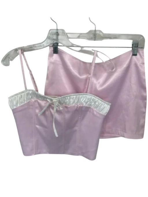 More To Come Size S Pink & White Polyester Corset Mini Spaghetti Strap Skirt Set Pink & White / S