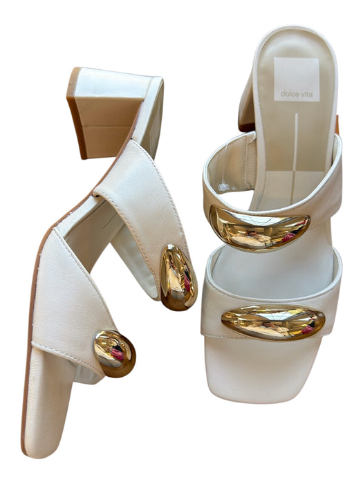 Dolce Vita Shoe Size 8 Cream & Gold Leather Block Heel Gold detail Sandals Cream & Gold / 8