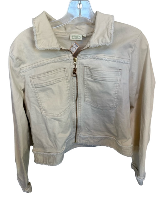 Spartina Size M Cream Cotton Full Zip Raw Hem Cropped Jacket Cream / M