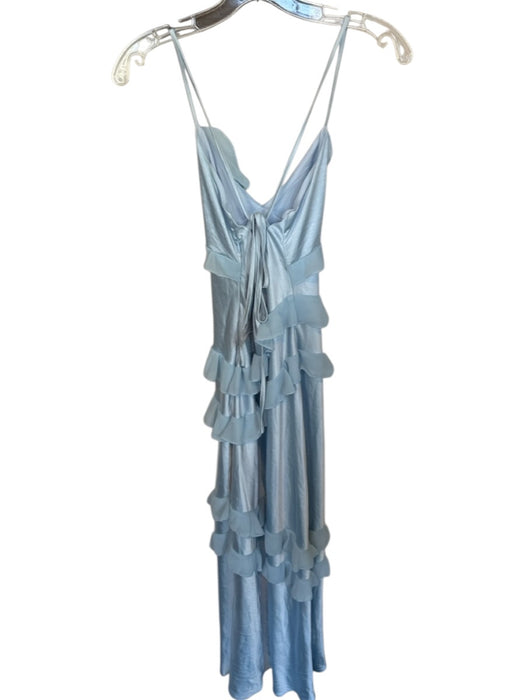 Beginning Boutique Size 4 Baby Blue Polyester Halter Neck Ruffles Back Tie Gown Baby Blue / 4