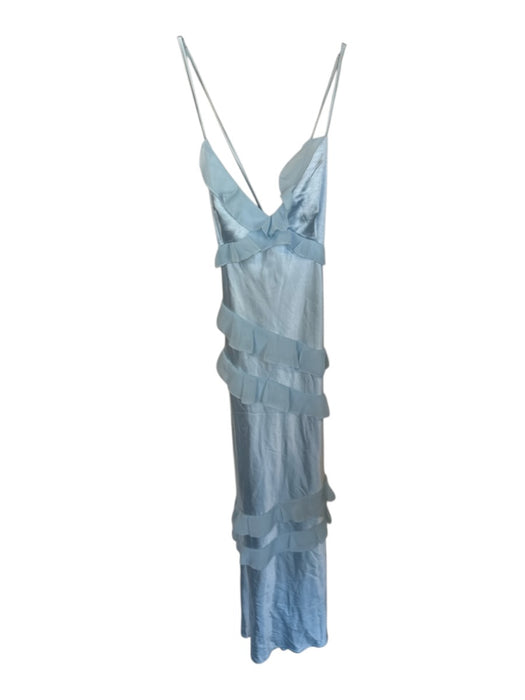 Beginning Boutique Size 4 Baby Blue Polyester Halter Neck Ruffles Back Tie Gown Baby Blue / 4