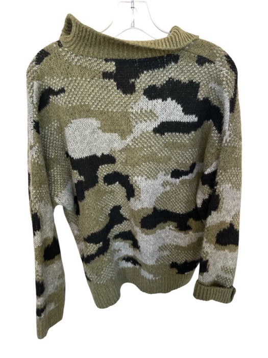 By Anthropologie Size S Green & Gray Acrylic Long Sleeve Camo Half Zip Sweater Green & Gray / S