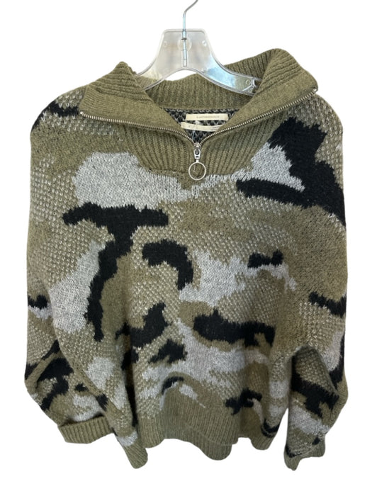 By Anthropologie Size S Green & Gray Acrylic Long Sleeve Camo Half Zip Sweater Green & Gray / S