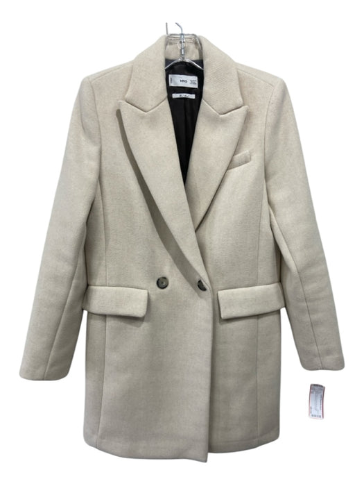 Mango Size XS Cream White Polyester Blend Lapel Detail Double Breast Coat Cream White / XS