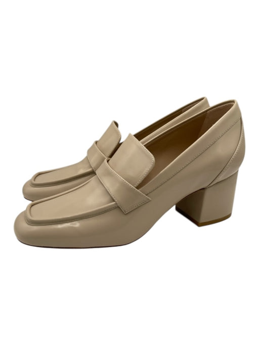 Stuart Weitzman Shoe Size 8.5 Beige Leather Block Heel Oxford Square Toe Loafers Beige / 8.5