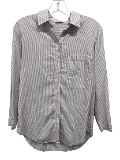 Club Monaco Size XS White, Red & Blue Long Sleeve Striped Button Down Collar Top White, Red & Blue / XS