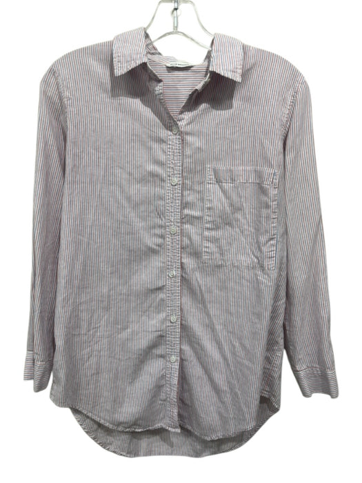 Club Monaco Size XS White, Red & Blue Long Sleeve Striped Button Down Collar Top White, Red & Blue / XS