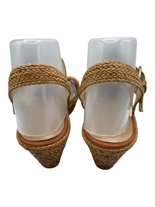 Stuart Weitzman Shoe Size 8.5 Tan Brown Leather Woven Wedge Ankle Strap Sandals Tan Brown / 8.5