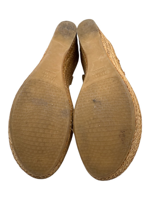 Stuart Weitzman Shoe Size 8.5 Tan Brown Leather Woven Wedge Ankle Strap Sandals Tan Brown / 8.5
