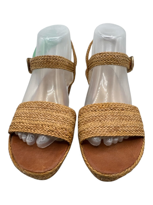 Stuart Weitzman Shoe Size 8.5 Tan Brown Leather Woven Wedge Ankle Strap Sandals Tan Brown / 8.5