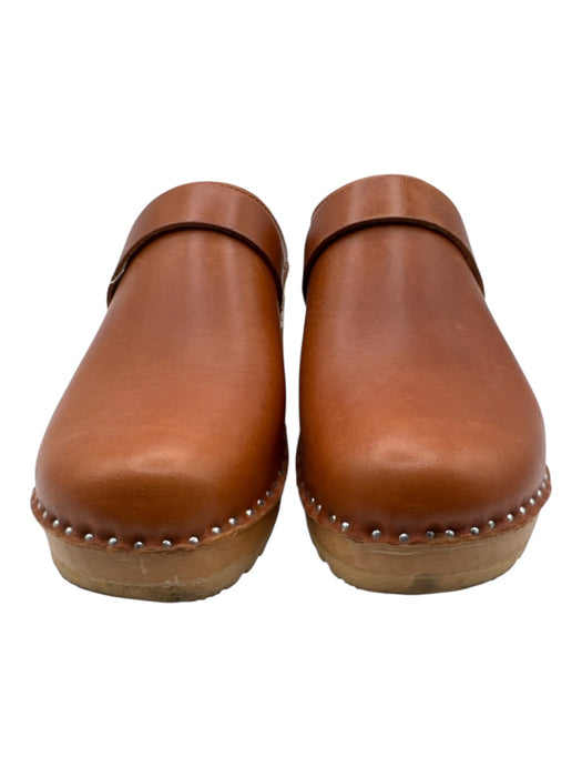 Troentorp Shoe Size 39 Cognac Brown Leather Wood Sole Slip On Clogs Cognac Brown / 39
