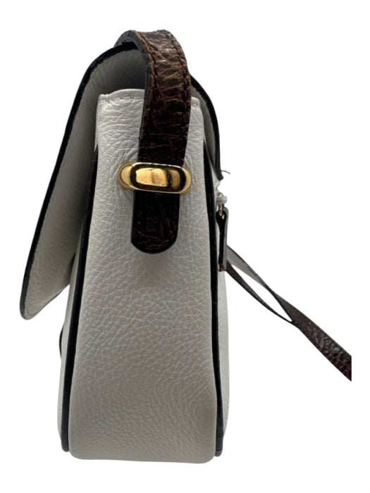 Bally White & Brown Pebbled Leather Crossbody Button Close Gold Hardware Bag White & Brown / M