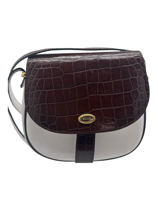 Bally White & Brown Pebbled Leather Crossbody Button Close Gold Hardware Bag White & Brown / M