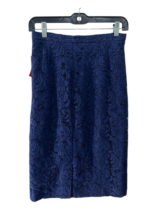 Burberry Size 4 Navy Blue Cotton Blend Lace Overlay Pencil Back Zip Midi Skirt Navy Blue / 4