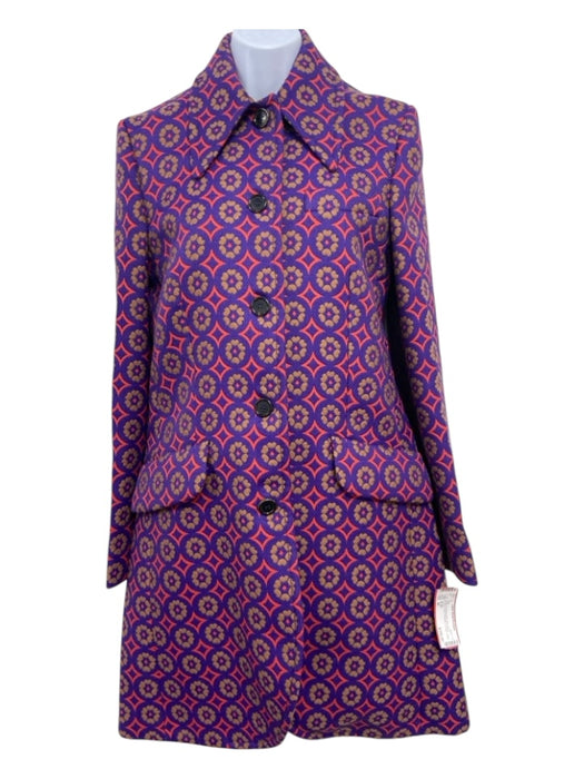 Miu Miu Size 40 Purple & Orange print Wool Blend Abstract Floral 5 Buttons Coat Purple & Orange print / 40