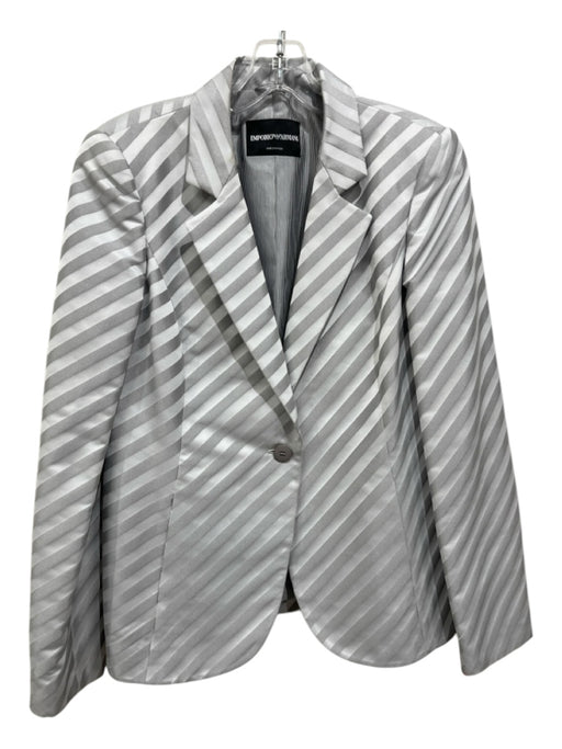 Emporio Armani Size 44 Silver & White Poly Blend Blazer Metallic Thread Jacket Silver & White / 44