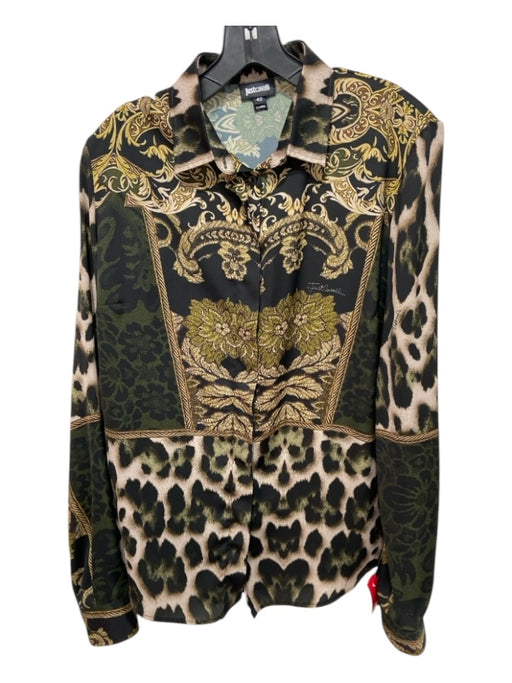 Just Cavalli Size 42 Black, green & yellow Polyester Animal Print Button Up Top Black, green & yellow / 42